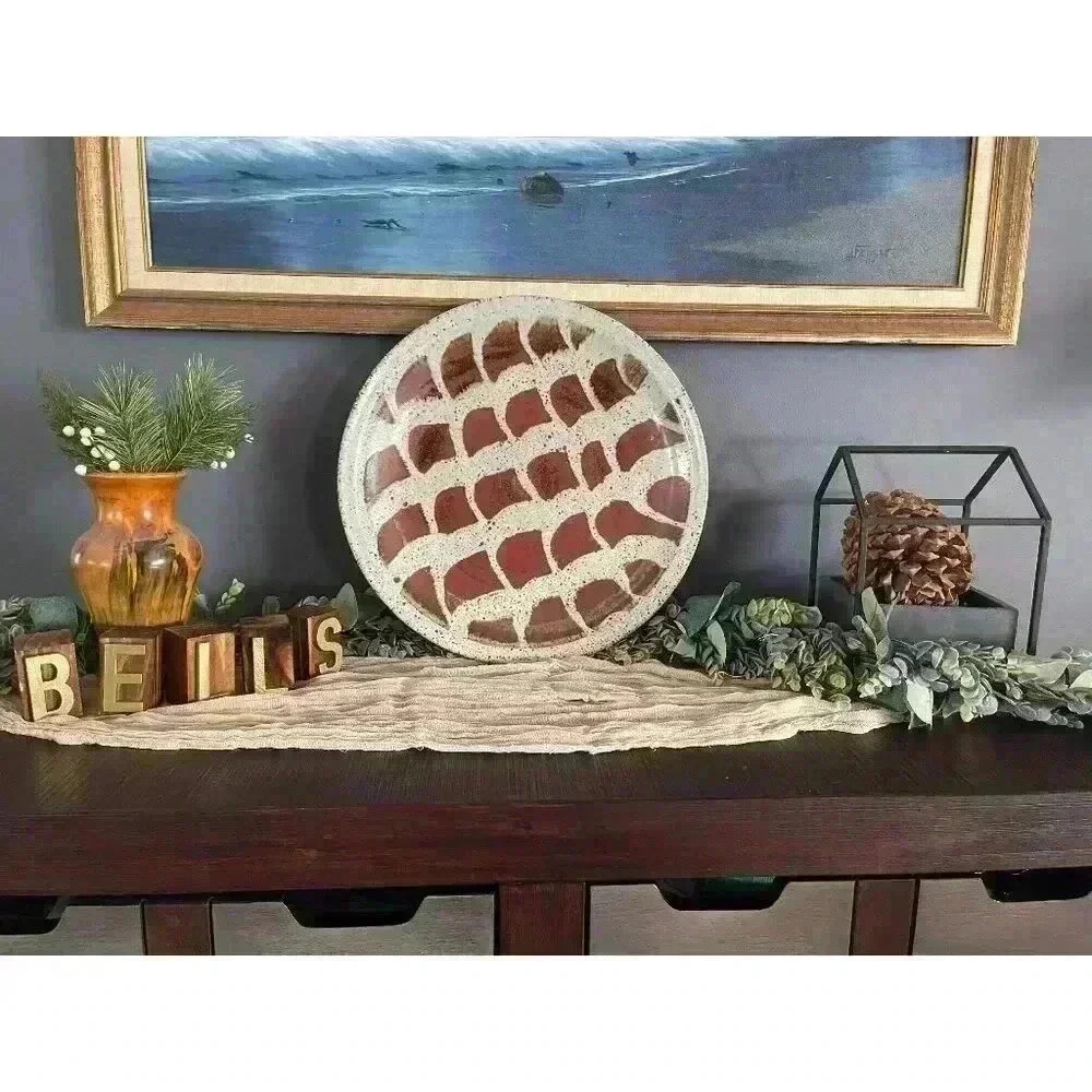 16” Stoneware coffee‎ table plate speckled tan terracotta glazed decorative bowl